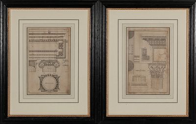 &Oacute;rdenes de columnas. English School, 18th Century “Orders of Columns” A pair of architectural 