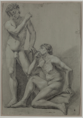 Academia con dos desnudos masculinos. Vicente Guill&eacute;n, Spanish School, 19th Century 