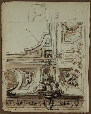 Estudio de arquitectura. Spanish School, 18th Century "Architectural Study" Drawing 28 x 21 cm 