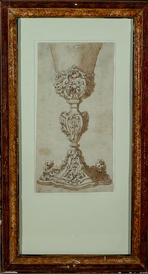 Estudio de c&aacute;liz. Spanish School, 18th Century "Study for a Chalice" Pen and ink drawing on 
