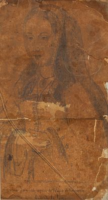 Juana de Castilla. Spanish School, 19th Century "Joanna of Castile" Pencil drawing on paper 