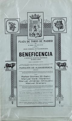 A poster printed on silk "Extraordinary Charity Bullfight," Madrid 1921 59 x 35 cm 50 – 100 €