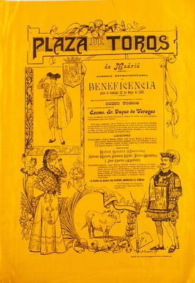 A poster printed on silk "Extraordinary Charity Bullfight", Madrid 1899 53 x 38 cm 50 – 100 €