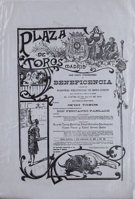A poster printed on silk "Extraordinary Charity Bullfight", Madrid 1913 58 x 40 cm 50 – 100 €