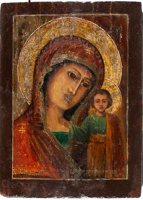 A Russian icon “Our Lady of Kazan,” painted in tempera on panel, 19th century 32 x 24 cm 250 – 300 €