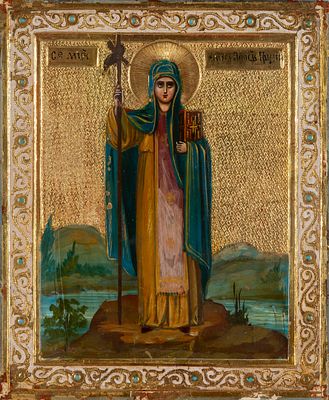 A Russian icon “Saint Nina,” painted in tempera on panel, 19th century 13 x 11 cm 300 – 400 €