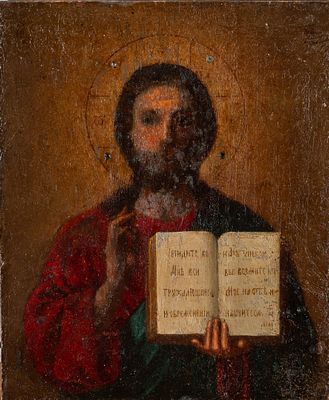 A Russian icon “Pantocrator,” painted in tempera on panel, 19th century 36 x 31 cm 150 – 200 €