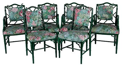 verde. A four green-painted bamboo-simulated armchairs and two chairs 92 x 50 x 53 cm 500 - 700 €