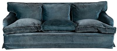 Sof&aacute; azul. A blue velvet-upholstered three-seater sofa. Needs cleaning 80 x 90 x 215 cm 250 - 300 €