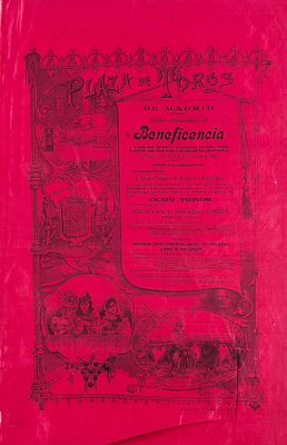 Cartel impreso sobre seda "Corrida extraordinaria de Beneficiencia", Madrid 1898
54 x 37 cm
50 