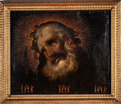 Cabeza de Santo con IHS. Escuela Espa&ntilde;ola o colonial, S.XVII "Cabeza de Santo con IHS" 