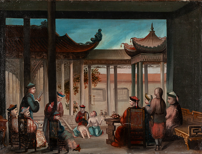 Escena cortesana en un Palacio. Chinese School, 19th Century “Court Scene in a Palace” Oil on 
