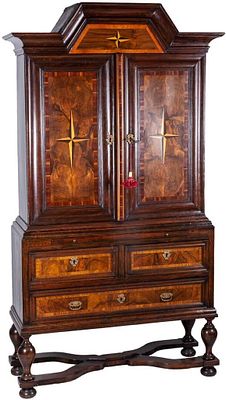 A German parquetry cabinet with engraved steel lock signed "Johan Tobias Balser" 195 x 39 x 101 