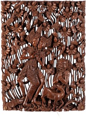A Balinese pierced wood relief with mythological scene 51 x 40 cm 100 - 200 €