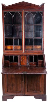 A Regency glass and mahogany bureau-bookcase, early 19th century. Damages 211 x 56 x 98 cm 300 