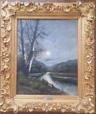 худ.V.Amon Лунная Ночь у реки, холст, масло, XIX век
размер по раме 95х82 см. худ.V.Amon Лунная 