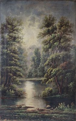 Картина Пейзаж с озером, холст, масло, вторая половина XIX века. размер 98х62 см