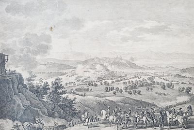 Антикварная гравюра. Сражение при Мондови 22 апреля 1796 года. Дюплесси-Берто, Жан. Франция. Разм 
