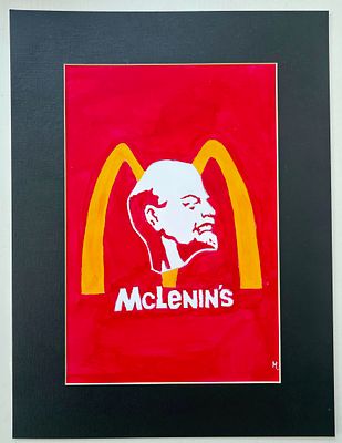 Картина Нонконформизм "MC Lenin, S , бумага, карандаш, гуашь, подпись М., сзади плакат СССР. Разм 