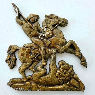 Отливка из алюминия Святой Георгий Победоносец. Размер: 25 х 23,5 см. 
покрыта серебрянкой