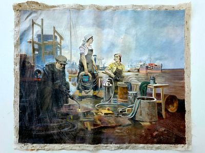(худ.Котов?) Картина Соцреализм, холст, масло. Размер: 52 х 42 см. 
холст без подрамника
