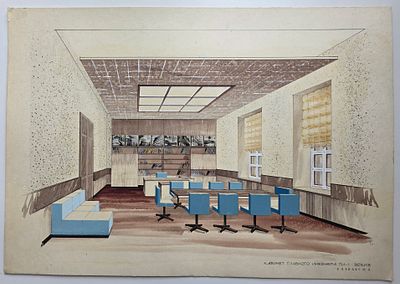 В. Сидоров Эскиз "Кабинет главного инженера" Вариант 2,смеш.техника, картон. Размер: 60 х 42 см.