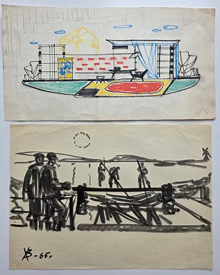 Два Эскиза. Размер верхняя: 30 х 16 см. нижняя: 29 х 20,5 см.