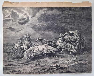 Рисунок старинный, Настигнутые бурей, А.Соколов, 1903 год , акварель. 35,5х28 см