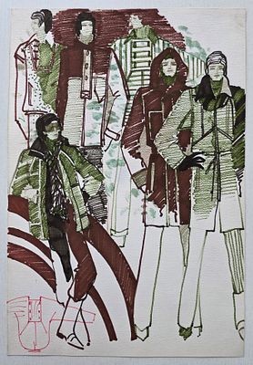 Дом моды Вячеслава Зайцева. Эскиз 1970 - 80 гг. Бумага, смешанная техника. Размер: 42 х 28,5 см.