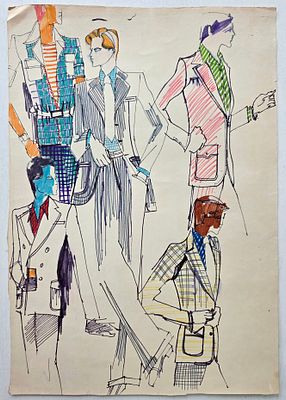 Дом моды Вячеслава Зайцева. Эскиз 1970 - 80 гг. Бумага, смешанная техника. Размер: 43,5 х 30 см.