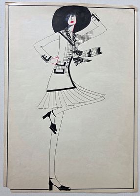 Дом моды Вячеслава Зайцева. Эскиз 1970 - 80 гг. Бумага, смешанная техника. Размер: 43 х 31 см.