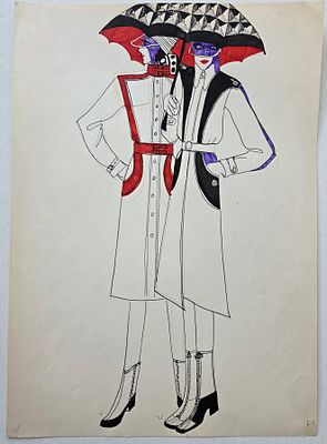 Дом моды Вячеслава Зайцева. Эскиз 1970 - 80 гг. Бумага, смешанная техника. Размер: 42 х 30 см.