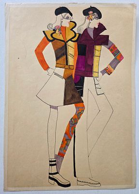 Дом моды Вячеслава Зайцева. Эскиз 1970 - 80 гг. Бумага, смешанная техника. Размер: 43 х 30,5 см.