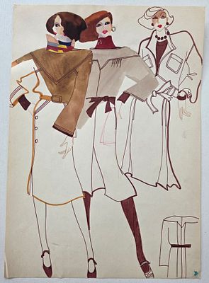 Дом моды Вячеслава Зайцева. Эскиз 1970 - 80 гг. Бумага, смешанная техника. Размер: 42 х 30 см.