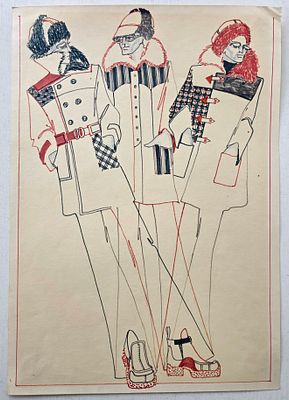 Дом моды Вячеслава Зайцева. Эскиз 1970 - 80 гг. Бумага, смешанная техника. Размер: 42 х 30 см.