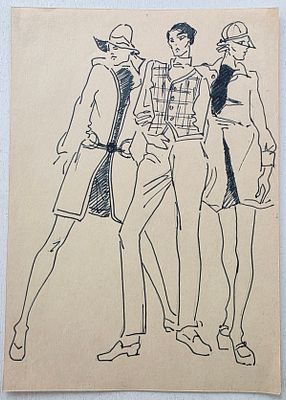 Дом моды Вячеслава Зайцева. Эскиз 1970 - 80 гг. Бумага, смешанная техника. Размер: 27 х 19 см.