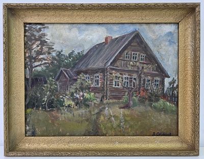 (по подписи) Стожаров Владимир Федорович (1926-1973)Дом в Деревне, картон, масло. Размер: 46,5 х 