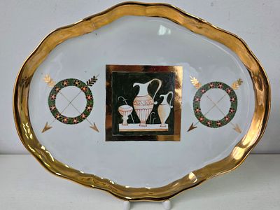 Оригинальное фарфоровое Блюдо (Поднос) живопись, Дулево, СССР. Размер: 35 х 27,5 см. 
целое