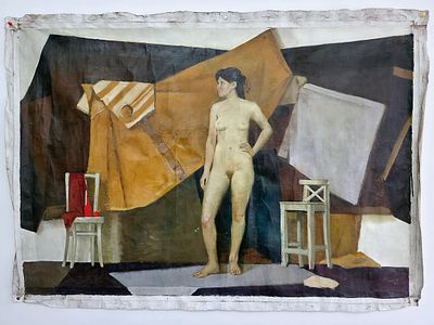 Картина "Натурщица" холст, масло, н\х, Размер: 125 х 86 см., СССР. Размер: 125 х 86 см.