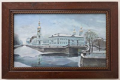 Картина " Никольский собор зимой " или " Никола Мокрый " Санкт-Петербург. Холст, масло. Размер 