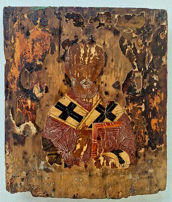 Икона Николай Чудотворец, 30х26 см, школьное письмо 
без реставрации