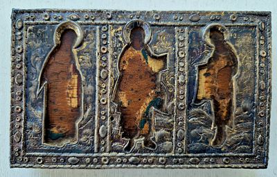 Икона Деисус, оклад серебро, 18-19 век. живопись почти утрачена, оклад серебро по реактиву 