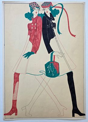 Дом моды Вячеслава Зайцева. Эскиз 1970 - 80 гг. Бумага, смешанная техника. Размер: 42 х 30 см.