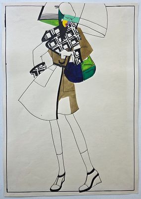 Дом моды Вячеслава Зайцева. Эскиз 1970 - 80 гг. Бумага, смешанная техника. Размер: 42 х 29,5 см.