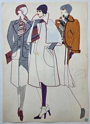 Дом моды Вячеслава Зайцева. Эскиз 1970 - 80 гг. Бумага, смешанная техника. Размер: 42 х 30 см.