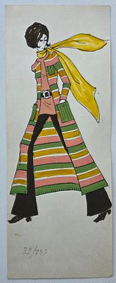 Дом моды Вячеслава Зайцева. Эскиз 1970 - 80 гг. Бумага, смешанная техника. Размер: 37 х 14 см.