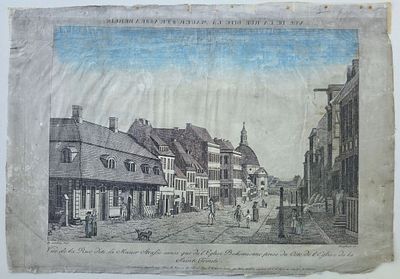 Антикварная гравюра с ручной подкраской Vue de la Rue dite la Mauer Strasse ainsi que de 