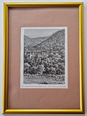 Старинная Гравюра Боржом Дворец Михаила Николаевича 1848 г. 
Размер по рамке: 32 х2 3 см. 
