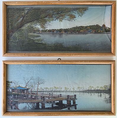 Две картины "Китайские Пейзажи" шелкография 50-60 годов, Китай СССР. Размер: 43 х 21 см каждая