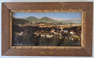 худ.Jannowitz ? "Европейский пейзаж" живопись на стекле, 20 век. Размер: 36,5 х 22 см. 
20 век?